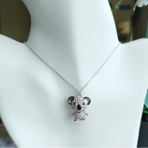 Teddy Koala Bear Pendant Necklace in Silver tone with Swarovski Crystals - Picture 2 of 7